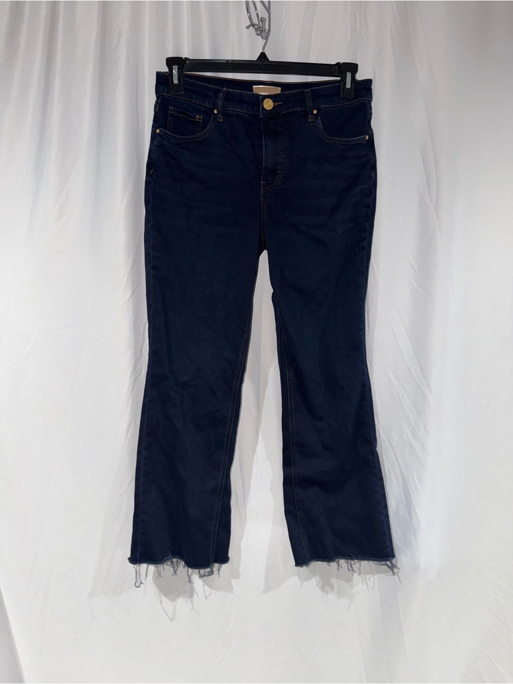 Kut From The Kloth Jeans Dark Blue Kelsey Fab Ab Ankle Flare Raw Hem Denim Pants